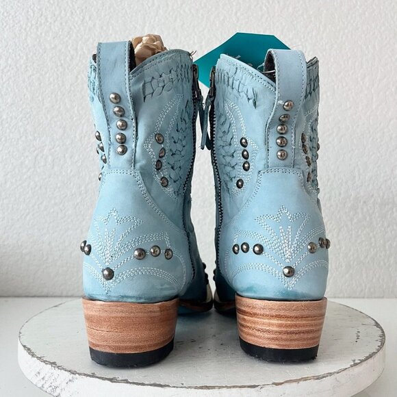 Lane COSSETTE Womens Cowboy Booties 6.5 Western Cowgirl Blue Leather Short Boots - Picture 3 of 14